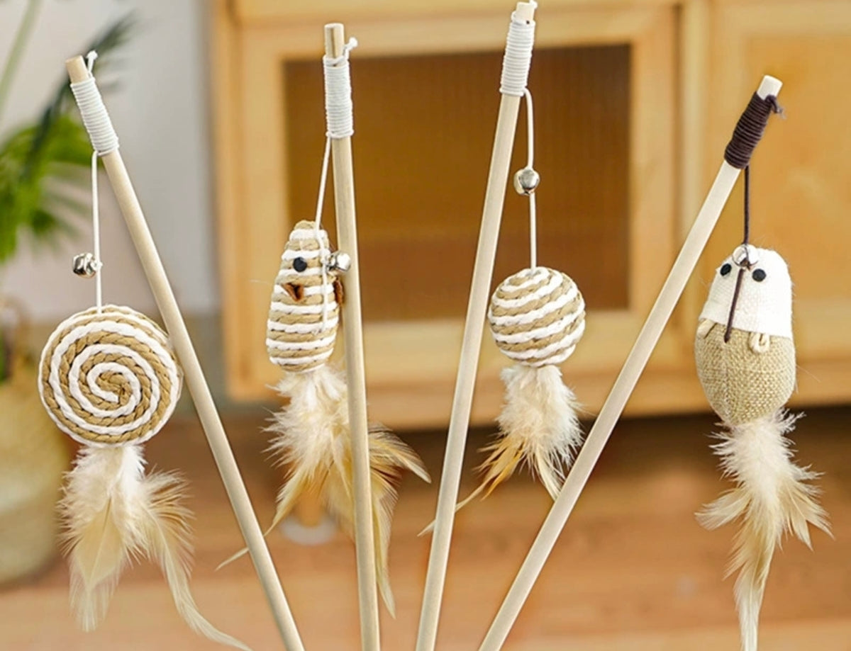 Set de Jueguetes Naturales para Gatos - Paquete de Varitas para Jugar con Gatos