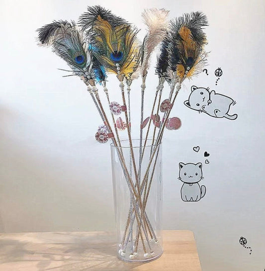 Varita para Jugar con Gatos con Pluma de Avestruz y de Pavo